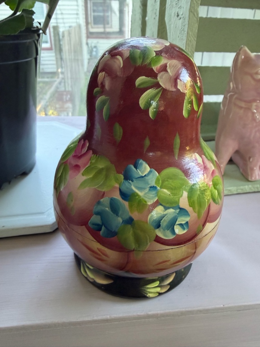 Hand-Painted Russian Nesting Doll - Pink Floral Matryoshka - Picture 3 of 14